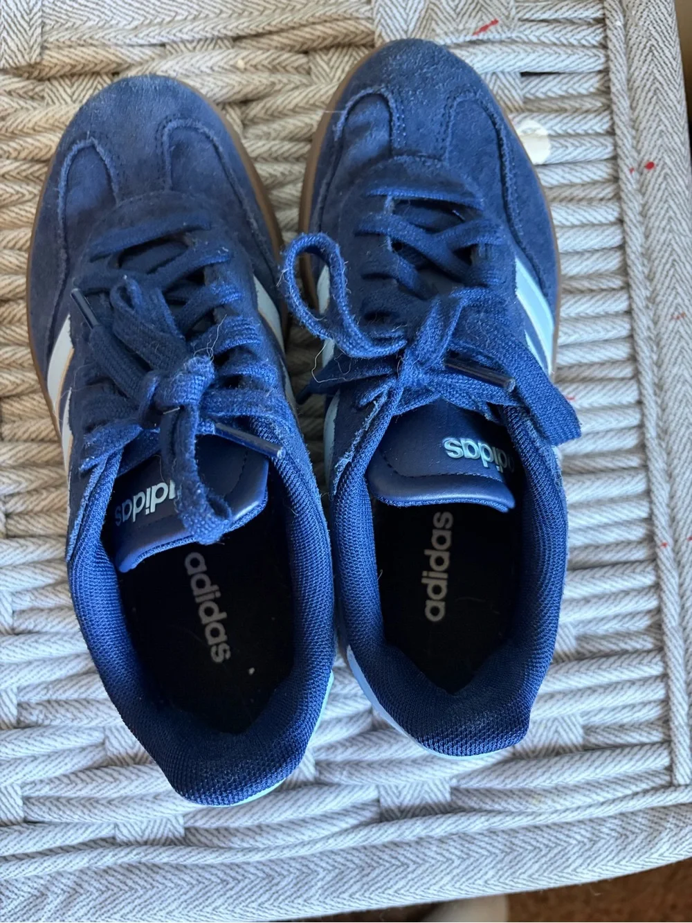 adidas Men’s Navy Suede Sneakers with Light Blue Stripes and Gum Sole